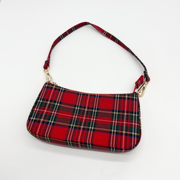 John Galt Red Plaid Mini Cotton Shoulder Bag - Picture 8 of 9